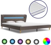 vidaXL Bed met LED en traagschuim matras stof taupe 160x200 cm