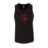 Zwarte Tanktop sportshirt met "Peace / Vrede teken" Print Rood Size XXXL