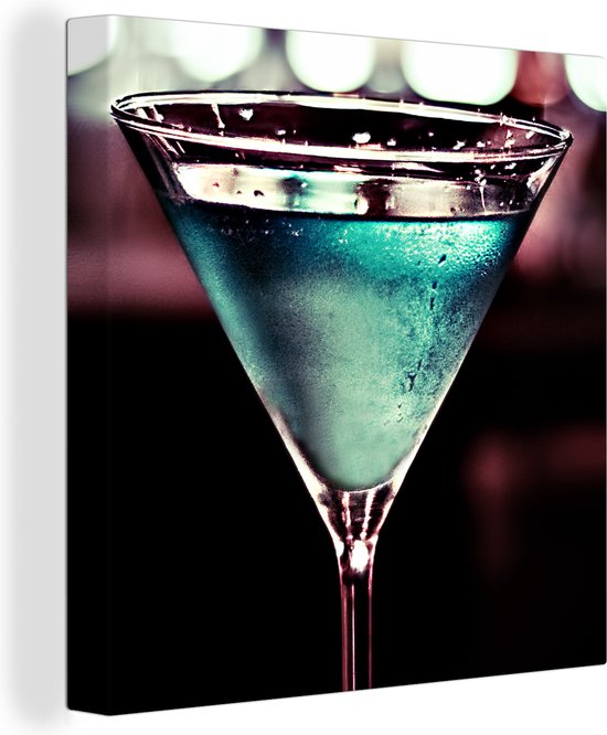 Canvas Schilderij Blauwe martini drank in retro kleuren - Wanddecoratie