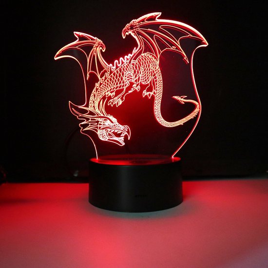 3D Led Lamp Met Gravering - RGB 7 Kleuren - Draak | bol.com