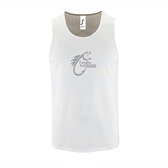 Witte Tanktop sportshirt met "I'd rather be Fishing / In ga liever vissen" Print Zilver Size S