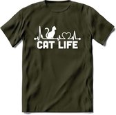 Cat Life - Katten T-Shirt Kleding Cadeau | Dames - Heren - Unisex | Kat / Dieren shirt | Grappig Verjaardag kado | Tshirt Met Print | - Leger Groen - M