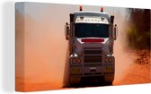 Canvas Schilderij Stevige vrachtwagen rijdend in het zand - 40x20 cm - Wanddecoratie