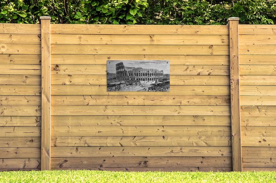 Poster de jardin Dessin Zwart et blanc du Colisée à Rome - 80x40 cm - Décoration murale Outdoor - Poster de jardin - Toile de jardin - Poster de clôture - Tableau de jardin