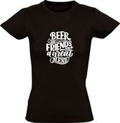 Beer and friends make a great blend | Dames T-shirt | Zwart | Bier en vrienden maken een geweldige mix | Borrel | Feest | Festival | Carnaval | Oktoberfeest | Humor