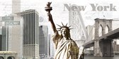 Dibond - Stad / New-York - Collage in beige / wit / zwart / taupe - 80 x 160 cm.
