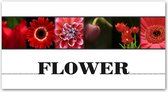 Dibond - Bloemen / Bloem - Collage / Flower in wit / zwart / rood - 50 x 100 cm.
