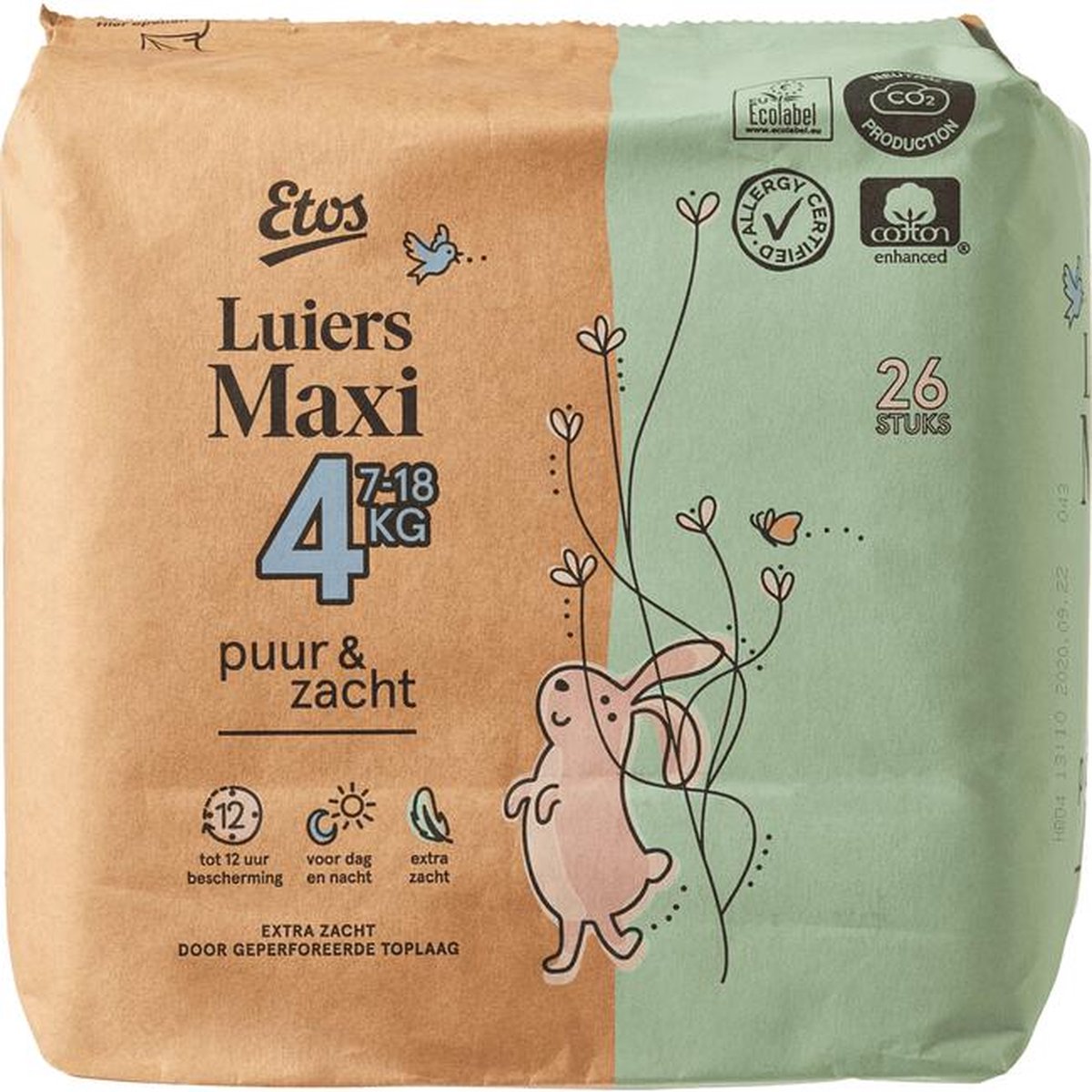 Etos Luiers Puur & Zacht - maat 4 (7-18 kg) - 78 stuks (3x26) | bol