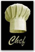 Dibond - Keuken / Eten / Voeding - Chef / hoed in geel / beige / zwart - 80 x 120 cm.