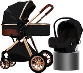 Luxe multi-functionele 3 in 1 kinderwagen - Babywagen - Kwalitatieve buggy - Opklapbare wandelwagen - Licht en flexibel - Blauw/Choco/Beige/Grijs/Zwart