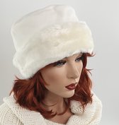 Dames fleece bonthoed winterhoed met bontrand kleur wolwit creme maat one size 56 57 58 centimeter