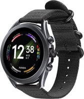 Strap-it Nylon gesp smartwatch bandje - geschikt voor Fossil Gen 6 44mm / Gen 5 / Gen 5e 44mm - zwart