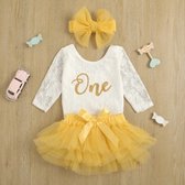 Eerste verjaardag cakesmash setje voor een meisje Romantic wit en geel - 1e verjaardag - cakesmash - babykleding - kinderkleding - tutu - kant