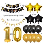 Verjaardag 10 Jaar | Feestversiering | Verjaardag Vieren | Verjaardagspakket | Happy Birthday Versiering | Ballonnen, Opblaasartikelen, Sterren | Zwart & Goud