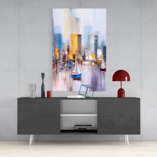 insigne Glazen Schilderijen - Abstract - Zeilboten - Glasschilderij - 72x46 cm - 4mm