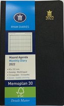 Ryam - Zak Agenda - Memoplan 30 - 2022 - Zwart - Maand per 2 pagina's - 9x15cm