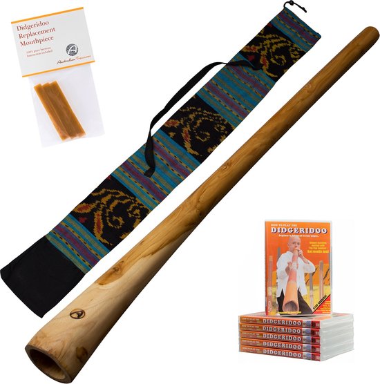 Foto: Didgeridoo instrument at natural wood 120cm inclusief ikat bag bijenwas lesvideo hoe bespeel ik de didgeridoo 