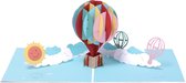 Theebloemen Cadeauset Creano met 3D wenskaart kleurrijke luchtballonen  - Theebloemen cadeauset met glazen theekan - Complete Verjaardagscadeau