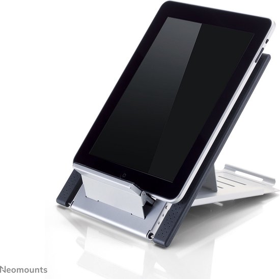 Neomounts NSLS100 laptop- of tablet standaard - 10-22" - universeel - 6 hoogteposities - opvouwbaar en lichtgewicht ontwerp geschikt voor hybride werk - Incl. opberghoes - zilver