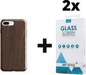 Backcover Hout Design Hoesje iPhone 6 Plus/6s Plus Donkerbruin - 2x Gratis Screen Protector - Telefoonhoesje - Smartphonehoesje