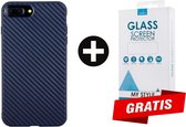 Backcase Carbon Hoesje iPhone 6 Plus/6s Plus Blauw - Gratis Screen Protector - Telefoonhoesje - Smartphonehoesje