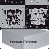20 Servetten Happy new Year & 1 tafelkleed Zilver, Nieuwjaar, Oud op Nieuw.