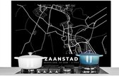 Spatscherm keuken 120x80 cm - Kookplaat achterwand Zaanstad - Kaart - Zwart - Muurbeschermer - Spatwand fornuis - Hoogwaardig aluminium