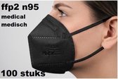 FFP2 mondkapje ZWART - gezichtsmasker - Mondmasker - 100 stuks, individueel verpakt | Hoge filtratie - 5 lagen | EN149 CE-gecertificeerd | Hypoallergeen | Vloeistofbestendig | Oorl