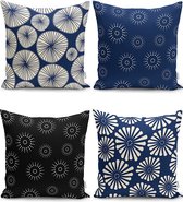 Zethome Blauwe geometrische tekening - Kussenhoes Set - Vierkant - 4 Stuks - Dubbelzijdig bedrukt - Kussenhoezen Set - Soft Touch - Geen personage - 43x43 cm