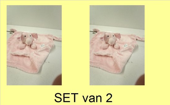 Set van 2 stuks Knuffeldoekjes - Doudou - 55 cm op 55 cm -  merk LVEE ®-  olifantje roze - Tony Lvee ®