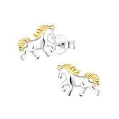 Joy|S - Zilveren paard oorbellen - 10 x 7 mm - 14k goudplating manen