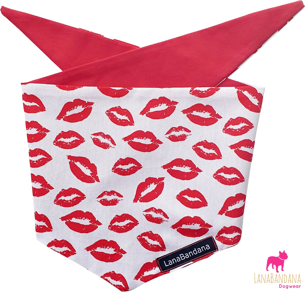 LanaBandana Dogwear | Hondenbandana | Valentijn | Lips White maat S