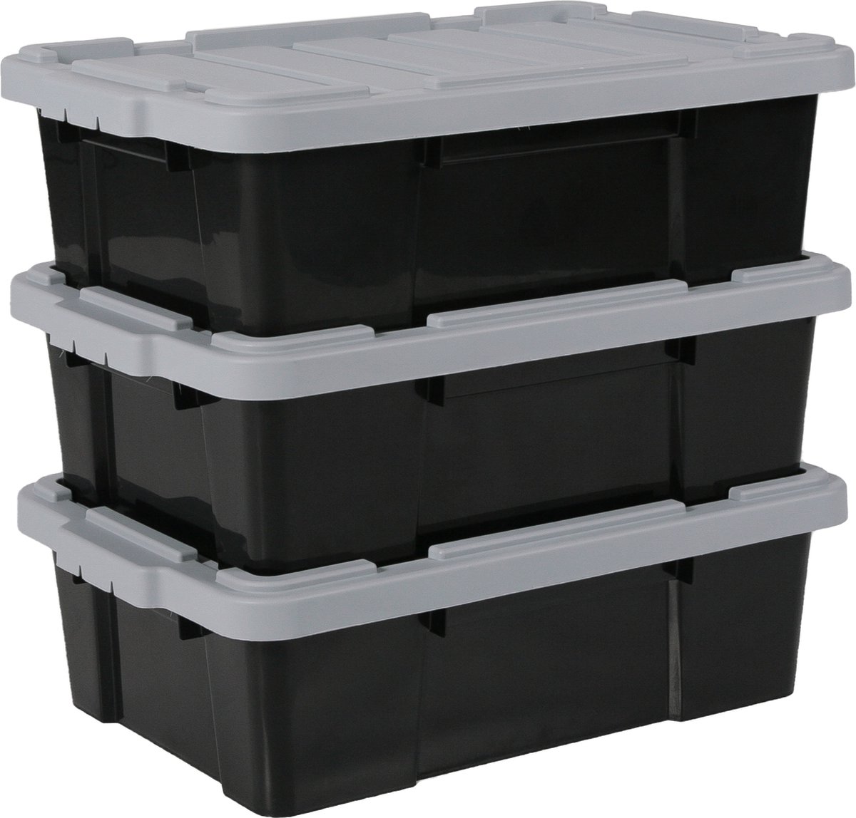 IRIS Ohyama Powerbox Opbergbox - 25L - Kunststof - Zwart/Grijs - Set van 3