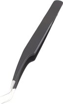 MEDLUXY Pro - Wimperpincet - 12 cm - Gehoekt - Fijn - Zwart (Eyelash Tweezer - RVS Pincet voor Wimperextions - Nepwimpers)