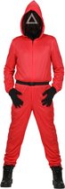 Squid Game Pak | Squid Game Manager Vierkant Square Rood Met Stoffen Masker Kostuum | XXL | Carnaval kostuum | Verkleedkleding