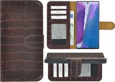 Geschikt voor Samsung Galaxy Note20 Hoesje - Bookcase - Portemonnee Hoes Echt leer Wallet case Croco Bordeauxrood