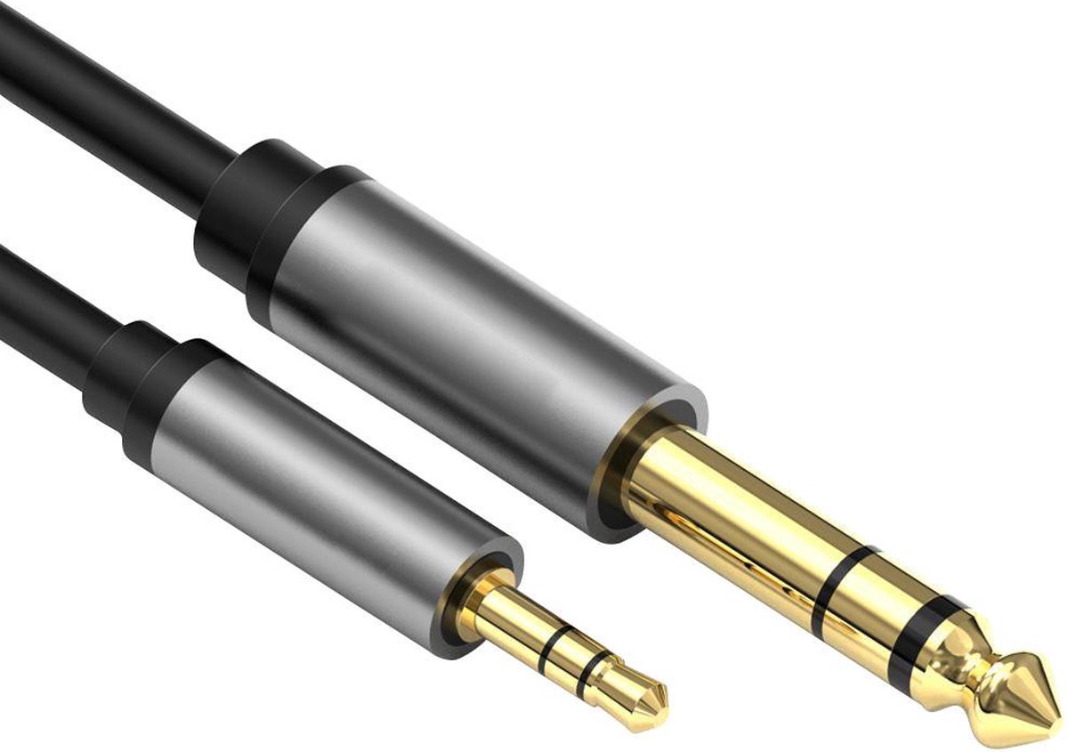 Jack Kabel - 3.5 mm naar 6.3 mm - Male to Male - Universeel - Zwart - 0.5 meter - Allteq