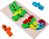 Kinder Peuter Baby Puzzel | Cijfers 1 tot 10 | Hout vormenpuzzel | Krokodil Puzzel | Cognitieve puzzel | Educatieve dierenpuzzel