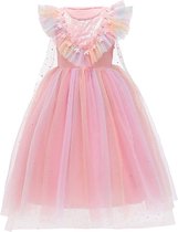 Unicorn - Roze zomerjurk met cape - Prinsessenjurk - Verkleedkleding - Maat 98/104 (2/3 jaar)