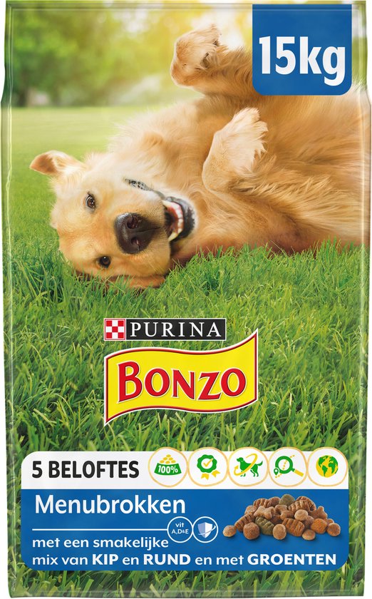 Bonzo menubrokken adult - hondenvoer kip & groenten - 15 kg