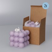 Bubble Kaars - Bubble Candle - Bubbel Kaars - Kubus Kaars - Geurkaars - 2 Stuks - Groot - Vegan - Paars - Lavendelgeur