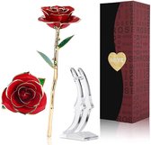 Merkloos - 24K Gold Rose - Forever Flower - Gedompeld echte Roos - met Transparante Standaard - Beste Romantische Cadeau - Ideaal voor Vriendin / Moeder - Valentijnsdag, Moederdag,