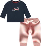 Noppies - Kledingset - 2delig - Broek rood gestreept -  shirt blauw  met vliegtuig - Maat 80