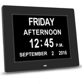 JioSou Dementieklok Digitaal – Kalenderklok voor Dementie – Klok met Datum en Dag – Seniorenklok – 8 Inch – Met Afstandsbediening - Zwart
