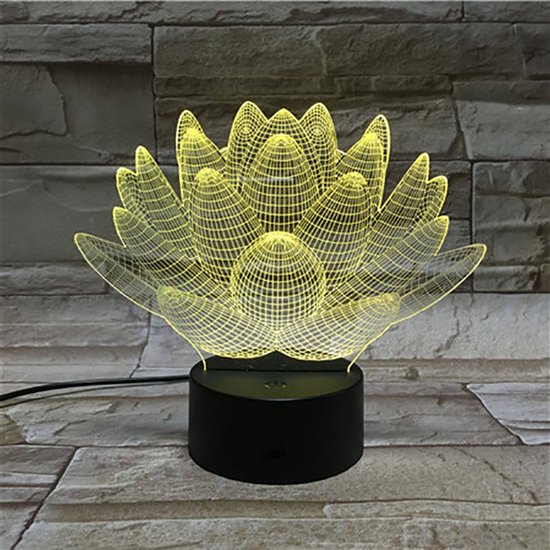 3D Led Lamp Met Gravering - RGB 7 Kleuren - Lotus