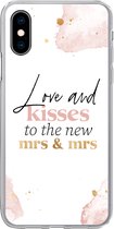 Geschikt voor iPhone X hoesje - Quotes - 'Love and kisses to the new Mrs & Mrs' - Spreuken - Marmer print - Siliconen Telefoonhoesje
