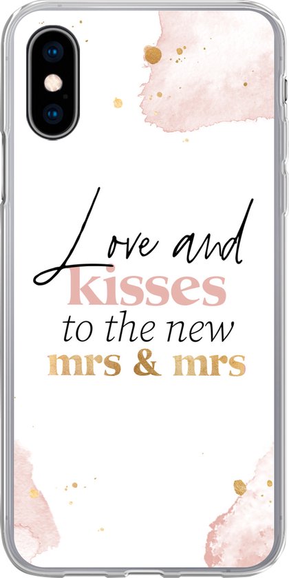 iPhone X hoesje - Quotes - 'Love and kisses to the new Mrs & Mrs' -  Spreuken - Marmer... | bol.com