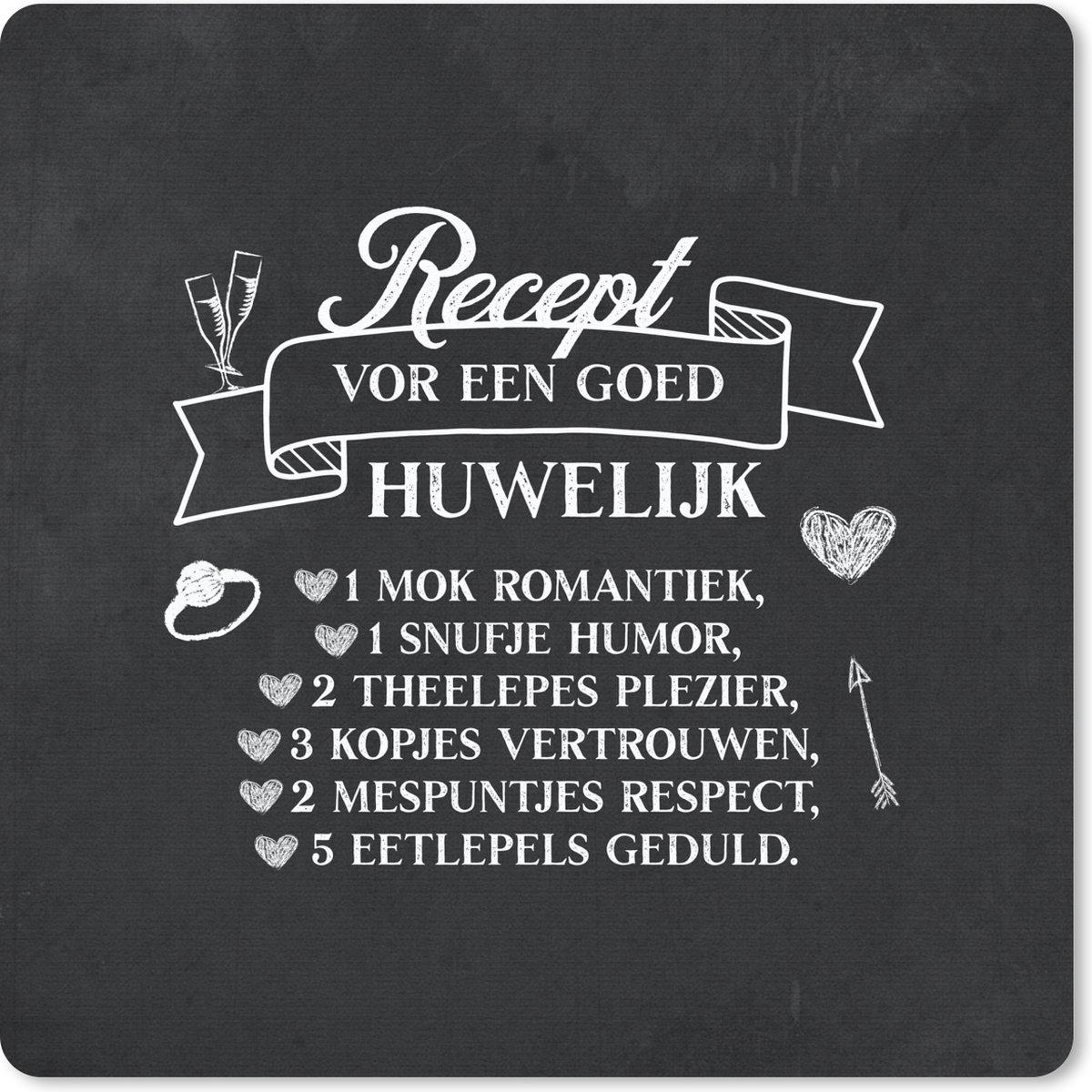 Muismat 20x20 cm - Mousepad Quote ''Recept voor een goed huwelijk'' - Muismatten