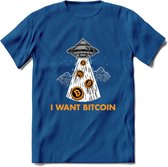 I Want Bitcoin - Crypto T-Shirt Kleding Cadeau | Dames / Heren / Unisex | Bitcoin / Ethereum shirt | Grappig Verjaardag kado | Tshirt Met Print | - Donker Blauw - XXL