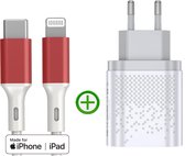 Snellader - Fast Dual Charger 20w + Lovely Red edition USB-C naar Lightning Kabel 1m - MFi Gecertificeerd - Geschikt voor Apple iPhone - iPad
